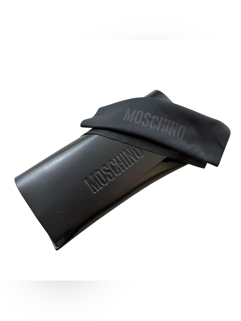 Moschino Black Embossed Sunglasses Case with Logo Cloth